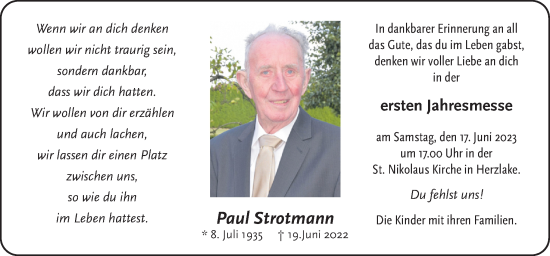 Traueranzeige von Paul Strotmann von Neue Osnabrücker Zeitung GmbH & Co. KG