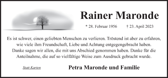 Traueranzeige von Rainer Maronde von Neue Osnabrücker Zeitung GmbH & Co. KG