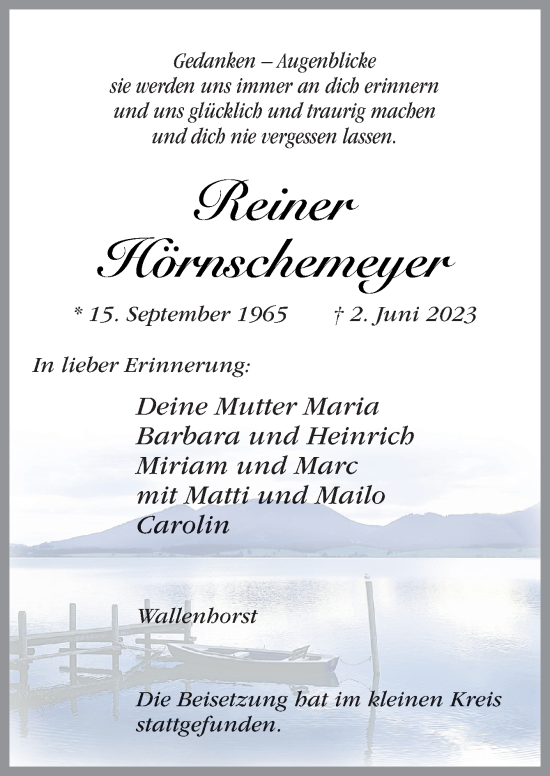 Traueranzeige von Reiner Hörnschemeyer von Neue Osnabrücker Zeitung GmbH & Co. KG