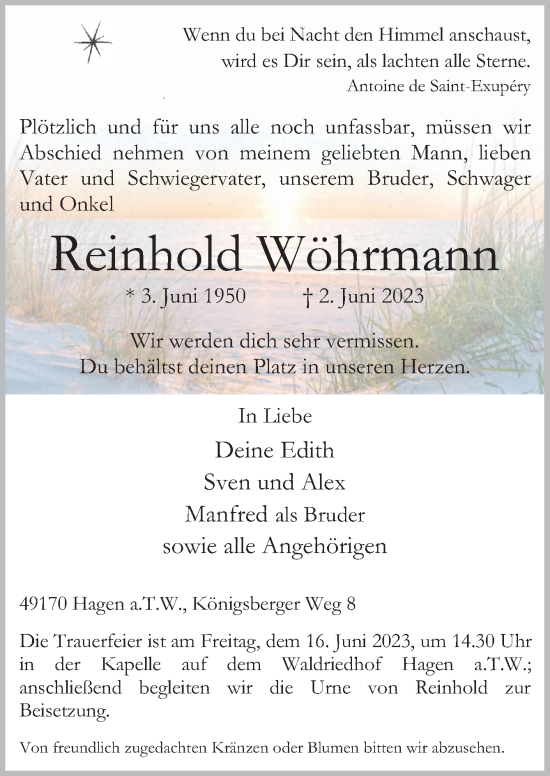 Traueranzeige von Reinhold Wöhrmann von Neue Osnabrücker Zeitung GmbH & Co. KG