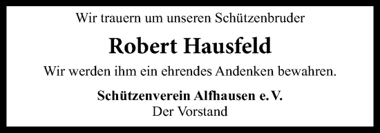 Traueranzeige von Robert Hausfeld von Neue Osnabrücker Zeitung GmbH & Co. KG