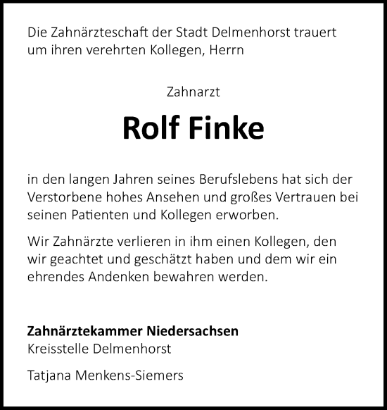 Traueranzeige von Rolf Finke von DK Medien GmbH & Co. KG