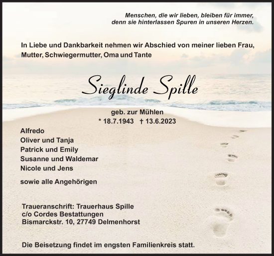 Traueranzeige von Sieglinde Spille von DK Medien GmbH & Co. KG