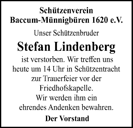 Traueranzeige von Stefan Lindenberg von Neue Osnabrücker Zeitung GmbH & Co. KG