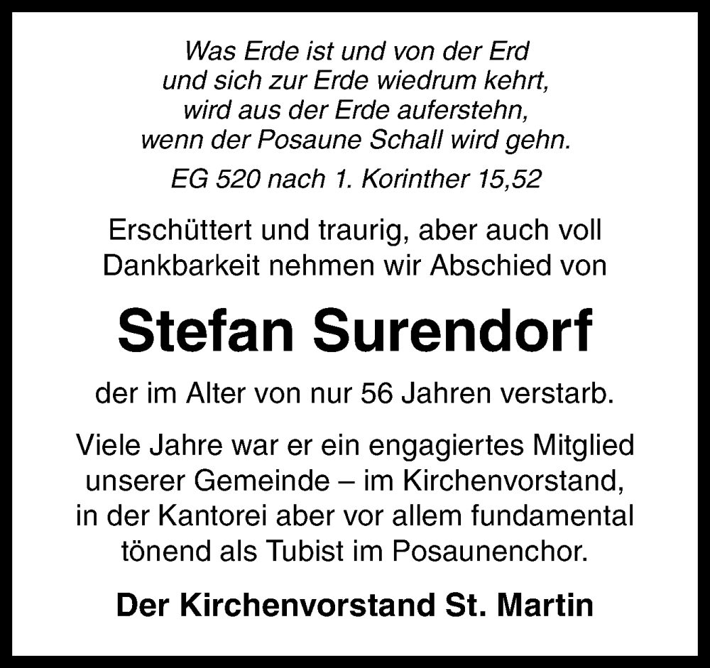  Traueranzeige für Stefan Surendorf vom 06.06.2023 aus Neue Osnabrücker Zeitung GmbH & Co. KG