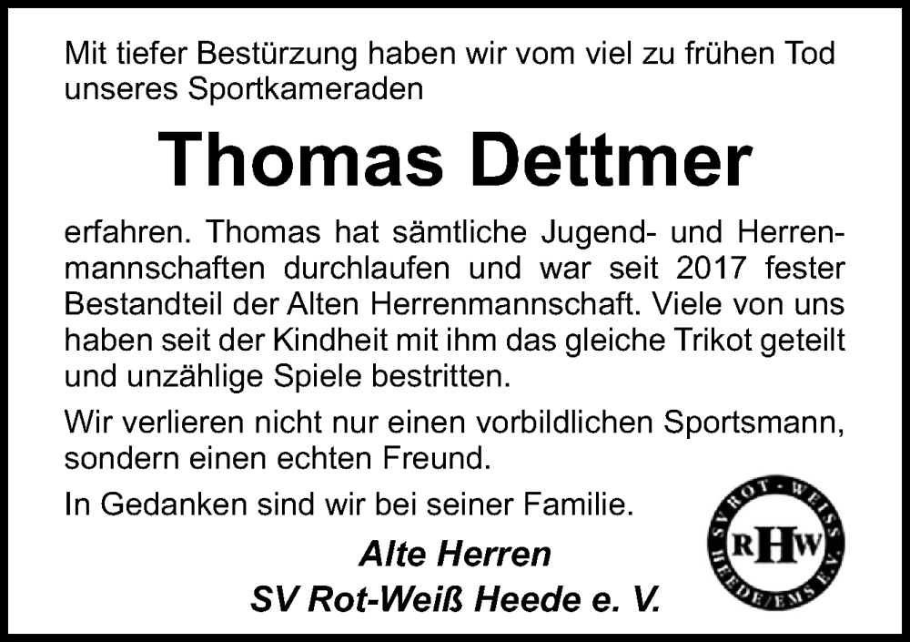  Traueranzeige für Thomas Dettmer vom 20.06.2023 aus Neue Osnabrücker Zeitung GmbH & Co. KG