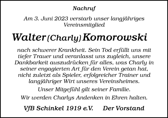Traueranzeige von Walter Komorowski von Neue Osnabrücker Zeitung GmbH & Co. KG