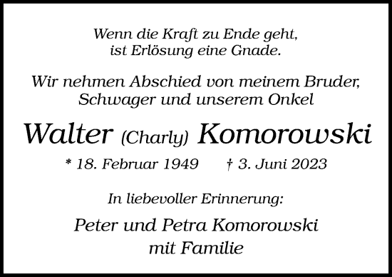 Traueranzeige von Walter Komorowski von Neue Osnabrücker Zeitung GmbH & Co. KG