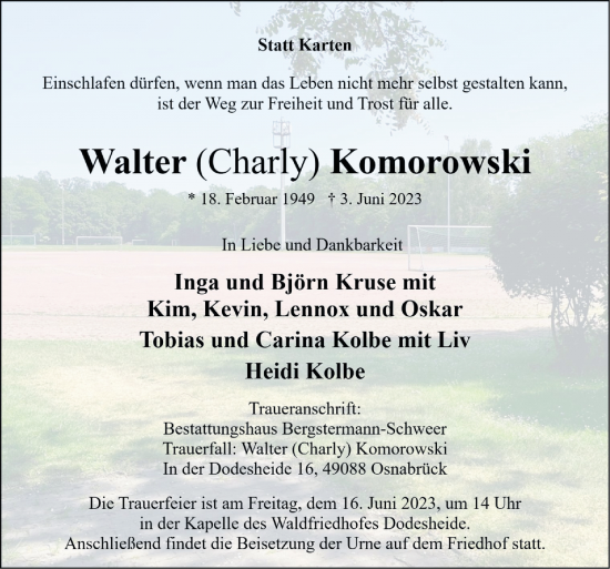 Traueranzeige von Walter Komorowski von Neue Osnabrücker Zeitung GmbH & Co. KG
