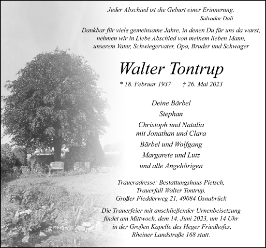 Traueranzeige von Walter Tontrup von Neue Osnabrücker Zeitung GmbH & Co. KG