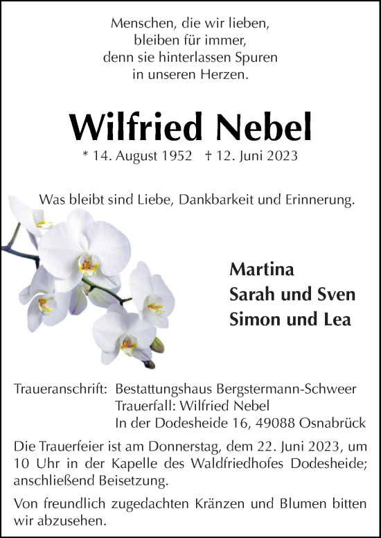 Traueranzeige von Wilfried Nebel von Neue Osnabrücker Zeitung GmbH & Co. KG
