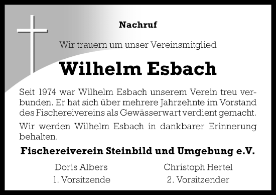 Traueranzeige von Wilhelm Esbach von Neue Osnabrücker Zeitung GmbH & Co. KG