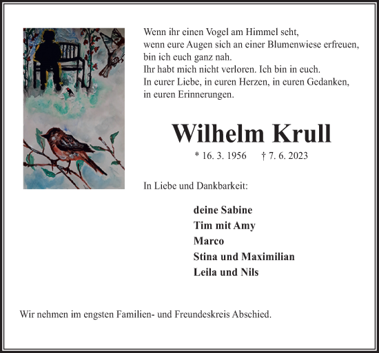 Traueranzeige von Wilhelm Krull von Neue Osnabrücker Zeitung GmbH & Co. KG