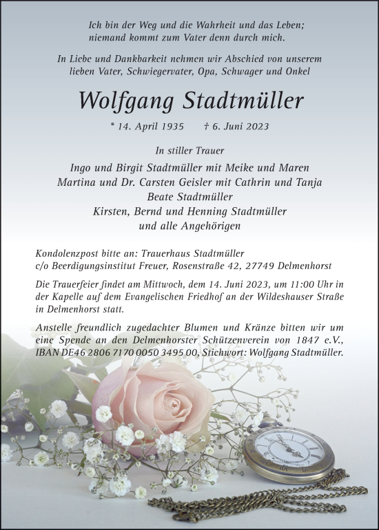 Traueranzeige von Wolfgang Stadtmüller von DK Medien GmbH & Co. KG