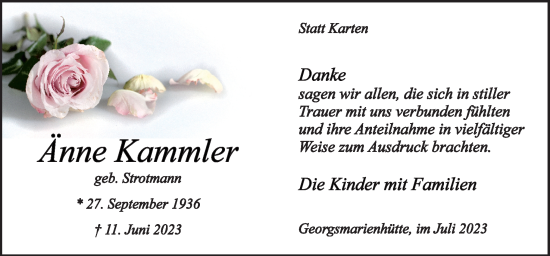 Traueranzeige von Änne Kammler von Neue Osnabrücker Zeitung GmbH & Co. KG