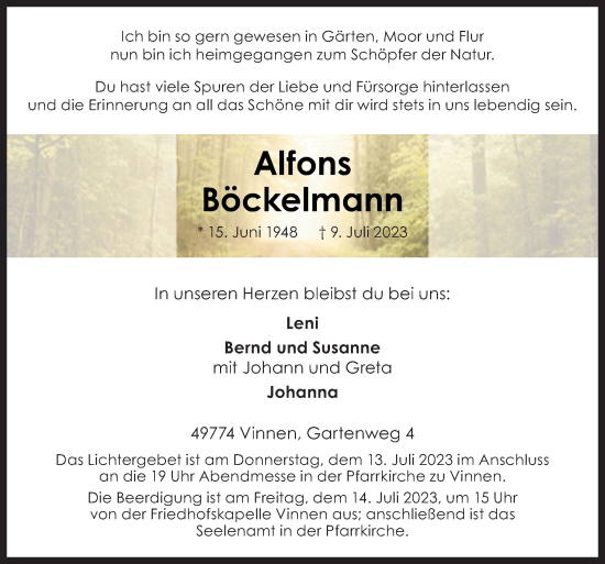 Traueranzeige von Alfons Böckelmann von Neue Osnabrücker Zeitung GmbH & Co. KG