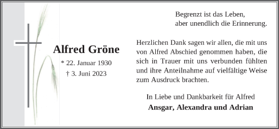 Traueranzeige von Alfred Gröne von Neue Osnabrücker Zeitung GmbH & Co. KG