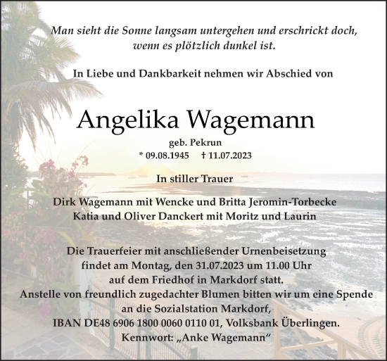 Traueranzeige von Angelika Wagemann von Neue Osnabrücker Zeitung GmbH & Co. KG
