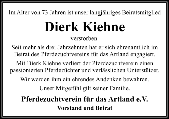 Traueranzeige von Dierk Kiehne von Neue Osnabrücker Zeitung GmbH & Co. KG