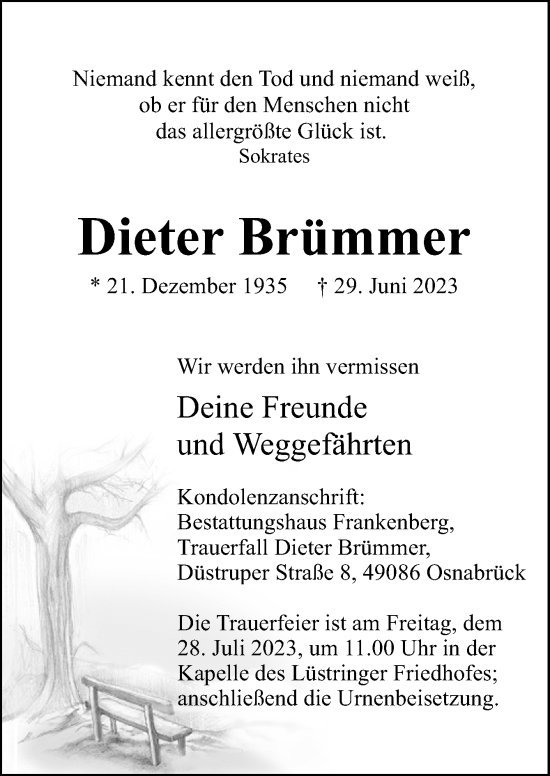 Traueranzeige von Dieter Brümmer von Neue Osnabrücker Zeitung GmbH & Co. KG