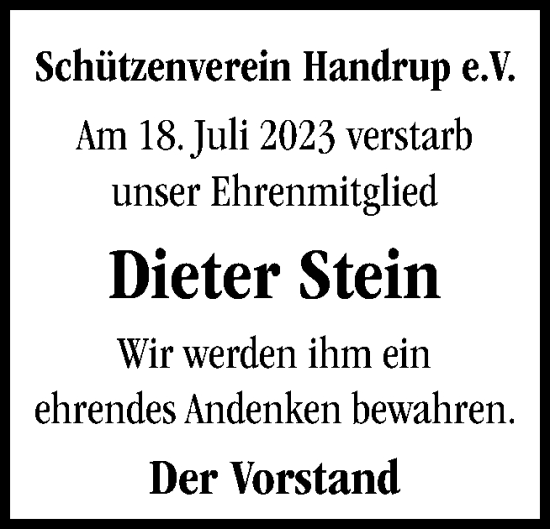 Traueranzeige von Dieter Stein von Neue Osnabrücker Zeitung GmbH & Co. KG