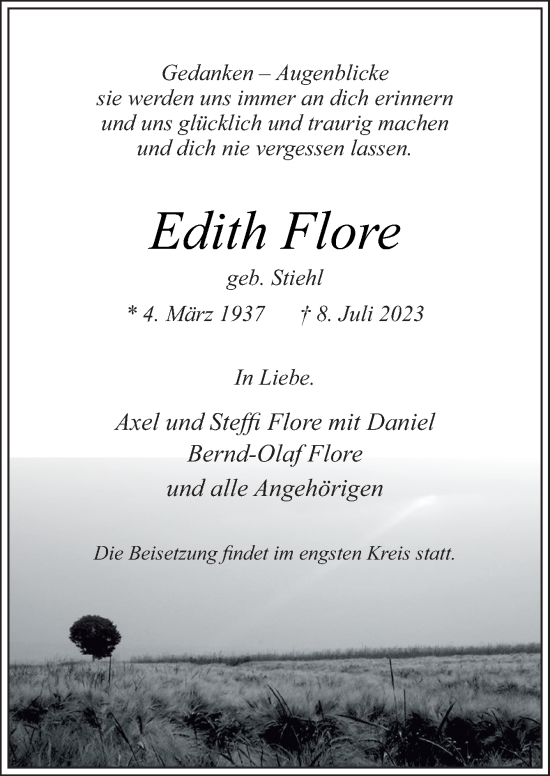Traueranzeige von Edith Flore von Neue Osnabrücker Zeitung GmbH & Co. KG