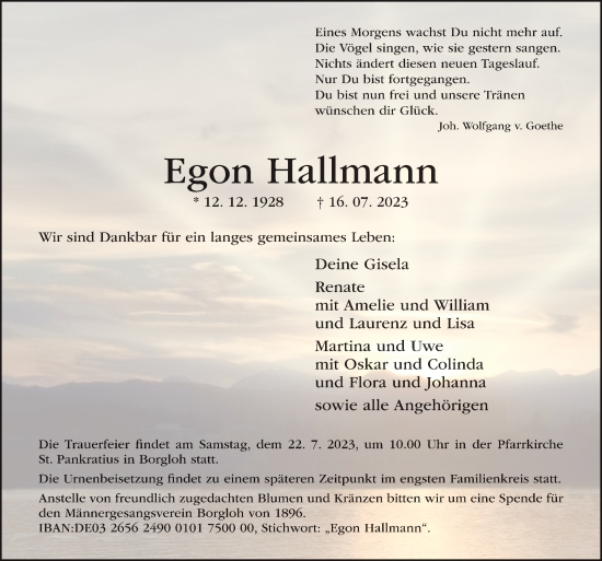 Traueranzeige von Egon Hallmann von Neue Osnabrücker Zeitung GmbH & Co. KG