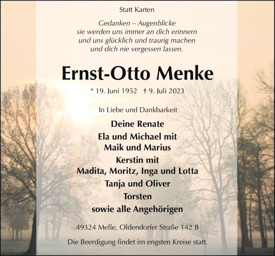 Traueranzeige von Ernst-Otto Menke von Neue Osnabrücker Zeitung GmbH & Co. KG