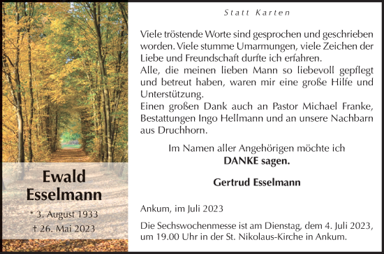 Traueranzeige von Ewald Esselmann von Neue Osnabrücker Zeitung GmbH & Co. KG