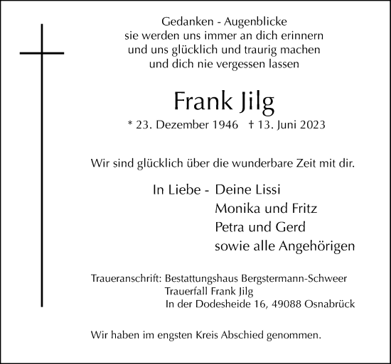 Traueranzeige von Frank Jilg von Neue Osnabrücker Zeitung GmbH & Co. KG