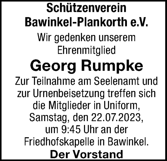 Traueranzeige von Georg Rumpke von Neue Osnabrücker Zeitung GmbH & Co. KG