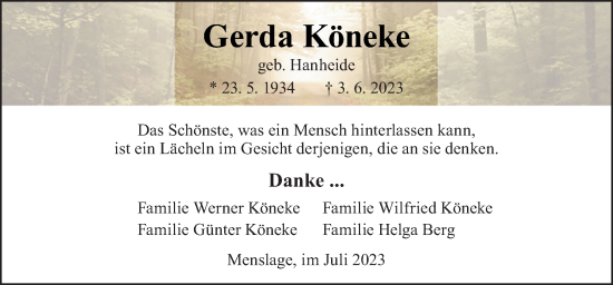 Traueranzeige von Gerda Köneke von Neue Osnabrücker Zeitung GmbH & Co. KG
