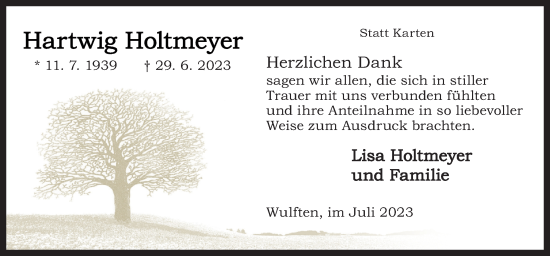 Traueranzeige von Hartwig Holtmeyer von Neue Osnabrücker Zeitung GmbH & Co. KG