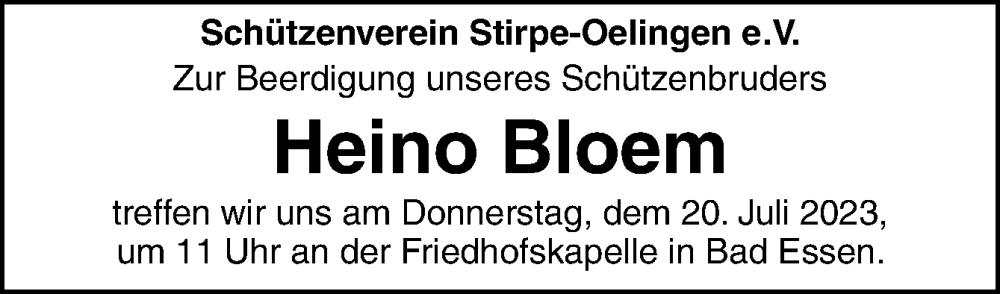  Traueranzeige für Heino Bloem vom 19.07.2023 aus Neue Osnabrücker Zeitung GmbH & Co. KG