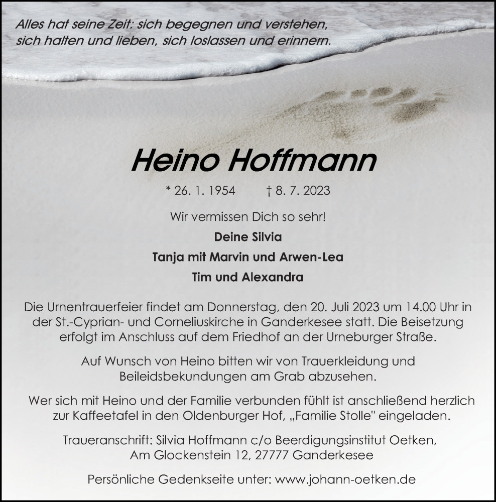  Traueranzeige für Heino Hoffmann vom 15.07.2023 aus DK Medien GmbH & Co. KG