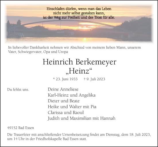 Traueranzeige von Heinrich Berkemeyer von Neue Osnabrücker Zeitung GmbH & Co. KG