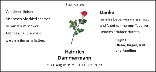 Traueranzeige von Heinrich Dammermann von Neue Osnabrücker Zeitung GmbH & Co. KG