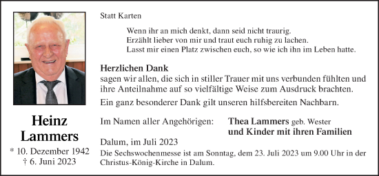 Traueranzeige von Heinz Lammers von Neue Osnabrücker Zeitung GmbH & Co. KG