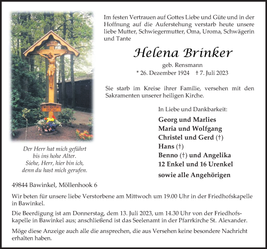 Traueranzeige von Helena Brinker von Neue Osnabrücker Zeitung GmbH & Co. KG