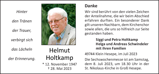 Traueranzeige von Helmut Holtkamp von Neue Osnabrücker Zeitung GmbH & Co. KG