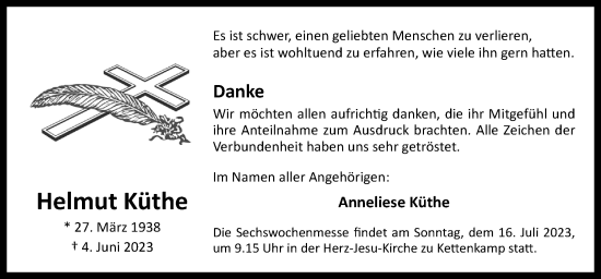 Traueranzeige von Helmut Küthe von Neue Osnabrücker Zeitung GmbH & Co. KG