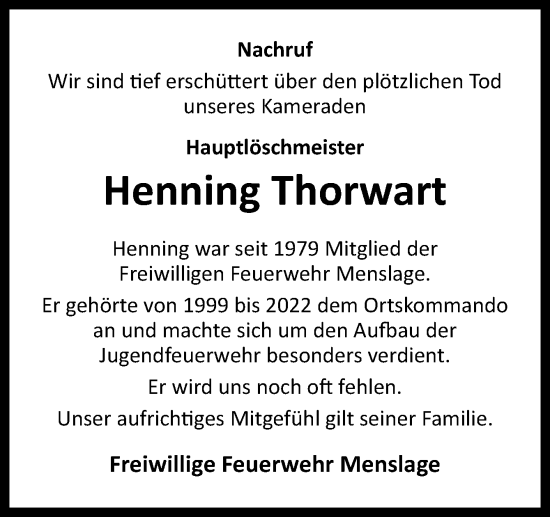 Traueranzeige von Henning Thorwart von Neue Osnabrücker Zeitung GmbH & Co. KG