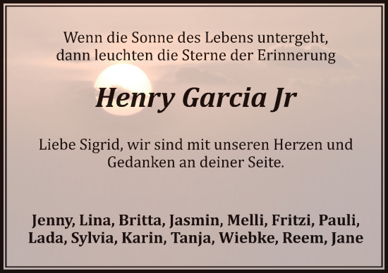 Traueranzeige von Henry Garcia Jr von DK Medien GmbH & Co. KG