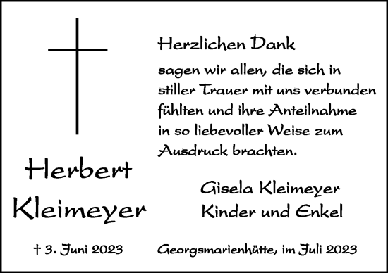 Traueranzeige von Herbert Kleimeyer von Neue Osnabrücker Zeitung GmbH & Co. KG