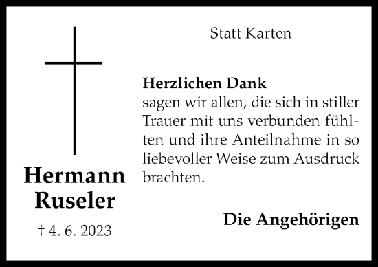 Traueranzeige von Hermann Ruseler von Neue Osnabrücker Zeitung GmbH & Co. KG