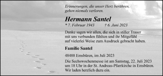 Traueranzeige von Hermann Santel von Neue Osnabrücker Zeitung GmbH & Co. KG