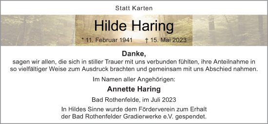 Traueranzeige von Hilde Haring von Neue Osnabrücker Zeitung GmbH & Co. KG