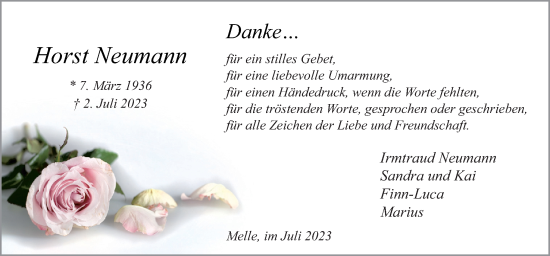 Traueranzeige von Horst Neumann von Neue Osnabrücker Zeitung GmbH & Co. KG