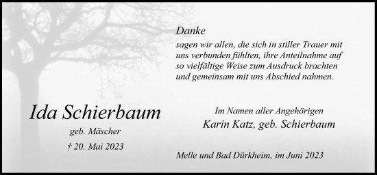 Traueranzeige von Ida Schierbaum von Neue Osnabrücker Zeitung GmbH & Co. KG