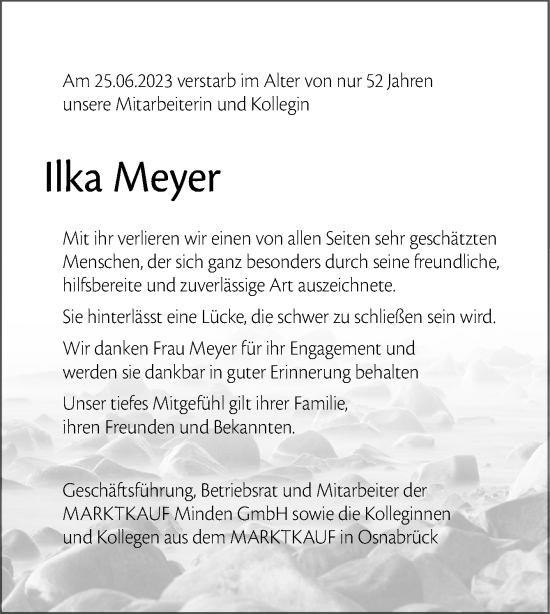 Traueranzeige von Ilka Meyer von Neue Osnabrücker Zeitung GmbH & Co. KG